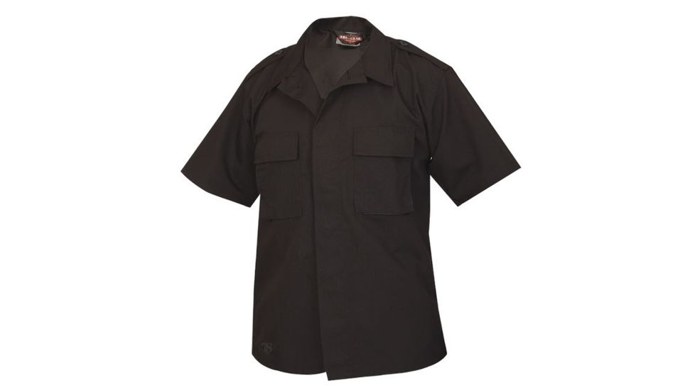 Tru-Spec Poly/Cotton Rip-Stop Tactical Uniform Shirt, Short Sleeve, Black, SR 1336003
