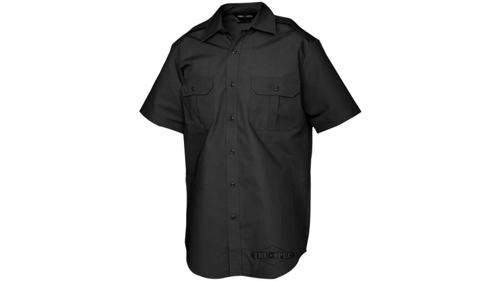 Tru-Spec Tact Dress Shirt, TRU Black P/C R/S Short Sleeve,Small Reg. 1014003