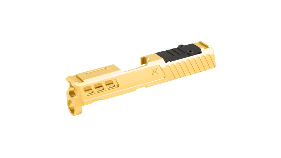 True Precision Axiom Springfield Hellcat 9mm Pistol Slide, RMS Cut &amp; Cover Plate, Gold TiN, TP-SHCS-G-RMS