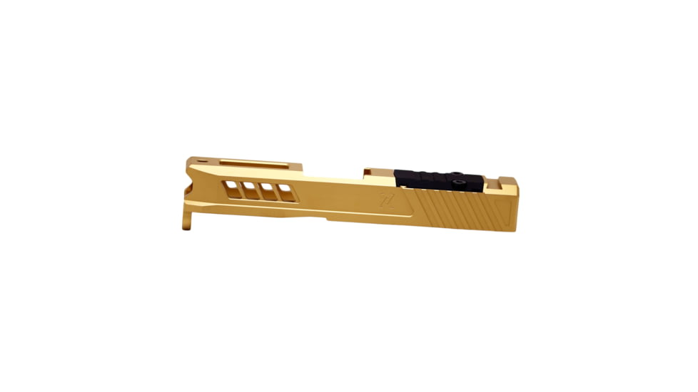 True Precision Axiom Slide Glock 43/43 9mm Pistol Slide, RMS Optic Cut &amp; Cover Plate, Gold TiN Finish, TP-G43S-G-RMS