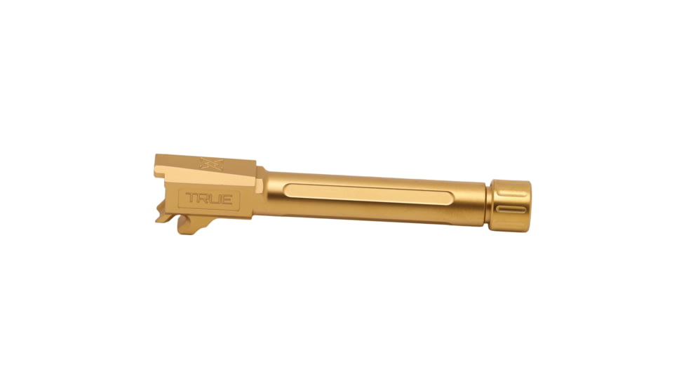 True Precision Pistol Barrel, 9MM, Fits P365 Fuse, TiN Finish, Gold, Threaded Barrel, 1/2x28 Thread Pitch, TP-P365FB-XTG