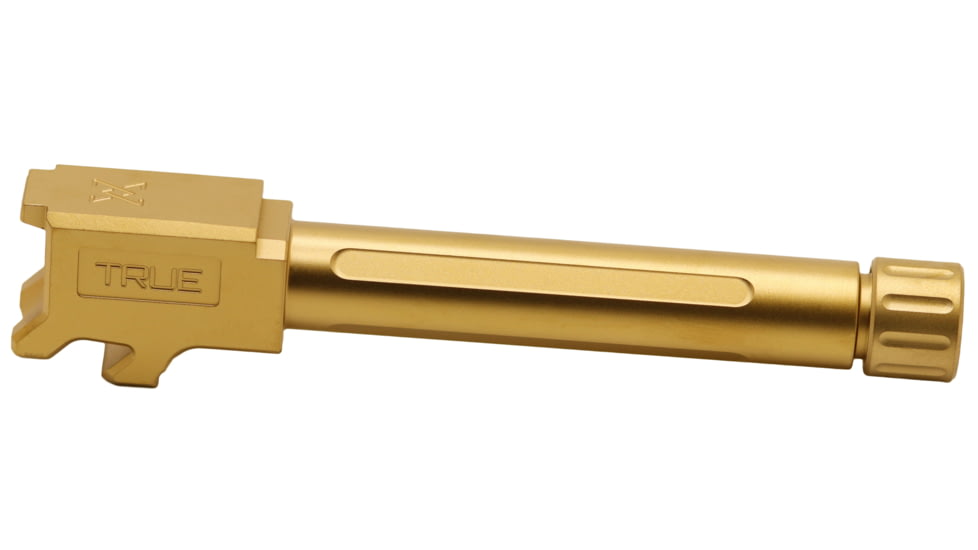 True Precision Match Grade Drop-In Threaded Barrel, CZ P10C, 9mm, 1-10 Twist, 1/2x28, 416R Stainless Steel, Gold, Sub-Compact, TP-P10CB-XTG