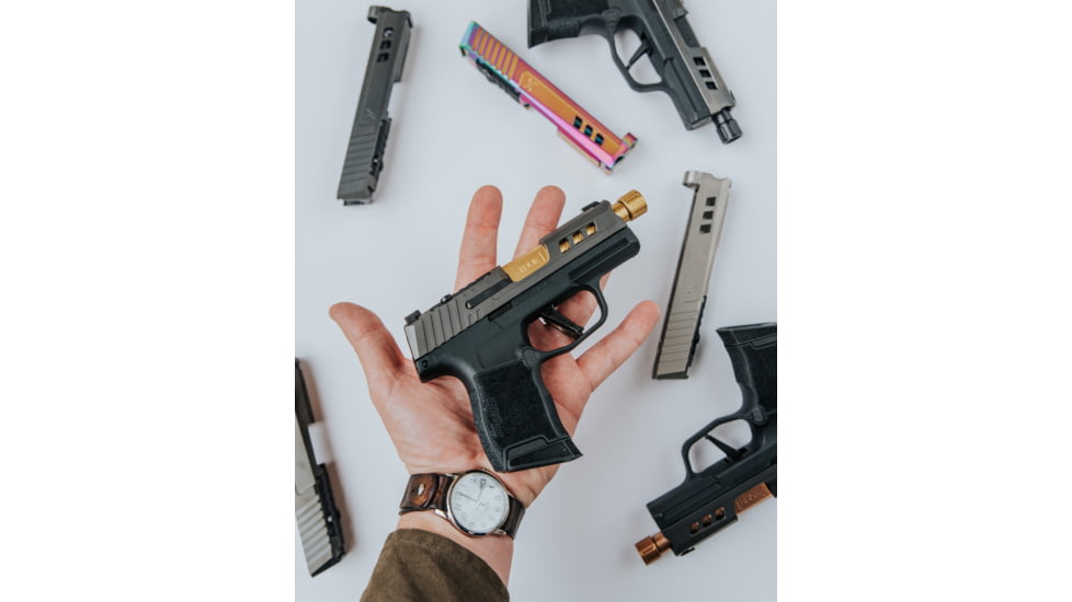 True Precision Sig P365 9mm Pistol Slide w/RMS Cut/Cover Plate, Gold TiN, TP-P365S-G-RMS