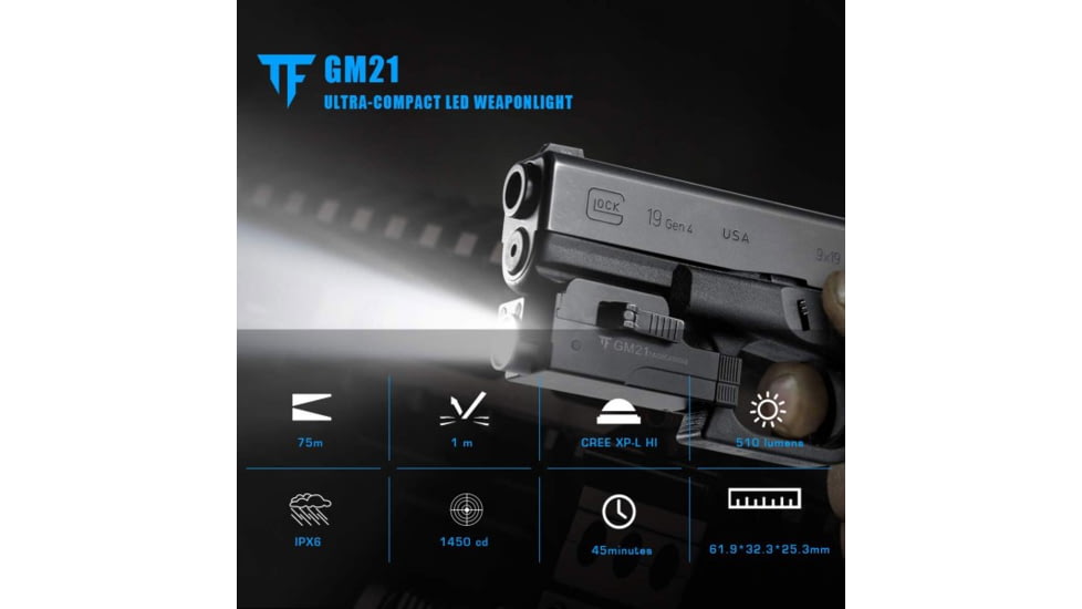 TrustFire GM21 Quick Release Li-Polymer Rechargeable CREE XP-L HI LED Compact Pistol Light, 510 Lumens, Black, GM21