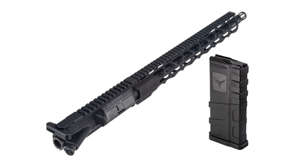 TRYBE Defense Complete Upper Receiver, AR-15, 5.56x45mm NATO, 16in 5R Barrel, 1-7 Twist, 15in M-LOK Rail, A2 Flash Hider, BCG and CH, Nitride Black w/ TRYBE Defense AR-15 Extended Grasp 10-Round Magazine, UPPER16556-KIT1