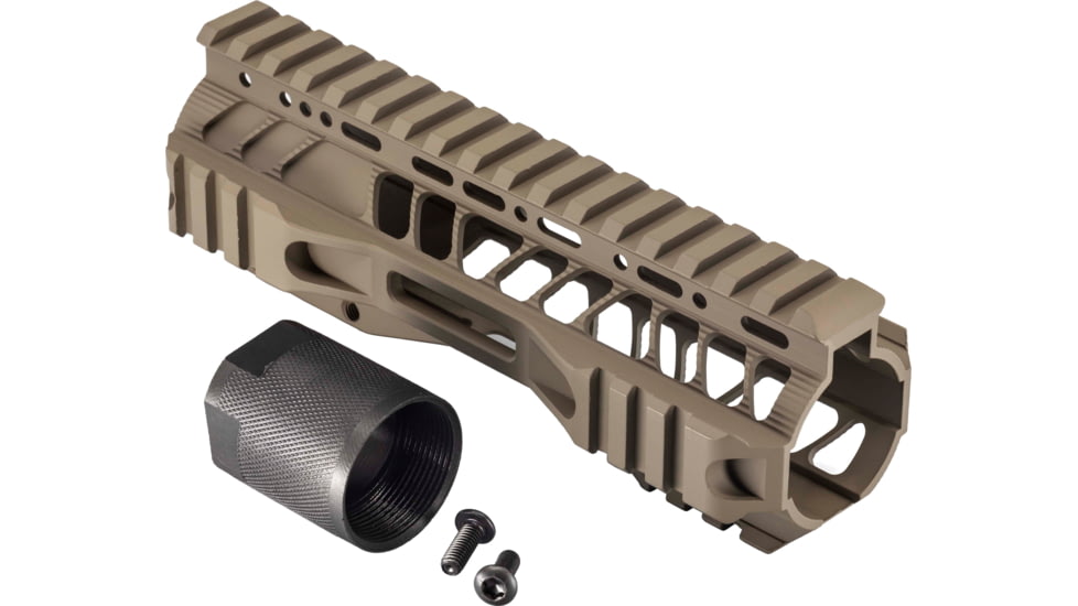 TRYBE Defense AR-15 M-LOK Lightweight Quad Handguard w/ Full Rail, 7in, Flat Dark Earth, HDG7QFR-FDE