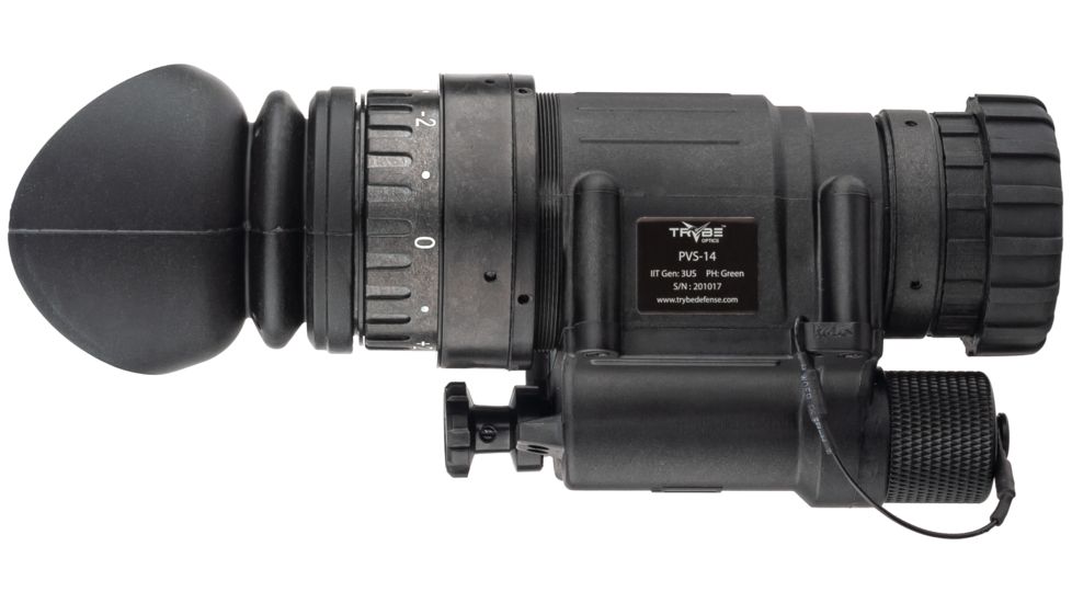TRYBE Optics PVS-14 Night Vision Monocular, GEN 3, White Phosphor, Filmless Tube, 64-72 lp/mm, Regular, Charcoal, TRYBEPVS14W-L3