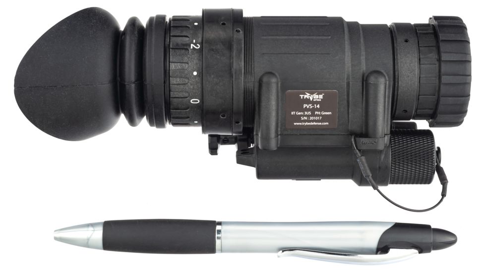 TRYBE Optics PVS-14 Night Vision Monocular, GEN 3, White Phosphor, Filmless Tube, 64-72 lp/mm, Regular, Charcoal, TRYBEPVS14W-L3
