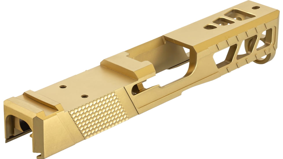 TRYBE Defense Glock 19 Pistol Slide - Version 2, Gen 5, Viper Cut, Gold, SLDG19G5VPRV2-GLD