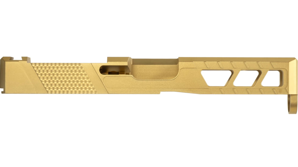 TRYBE Defense Glock 19 Pistol Slide - Version 2, Gen 5, Viper Cut, Gold, SLDG19G5VPRV2-GLD