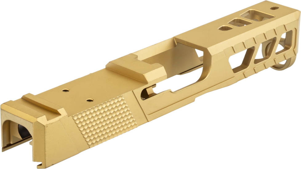 TRYBE Defense Glock 19 Pistol Slide - Version 2, Gen 5, Viper Cut, Gold, SLDG19G5VPRV2-GLD
