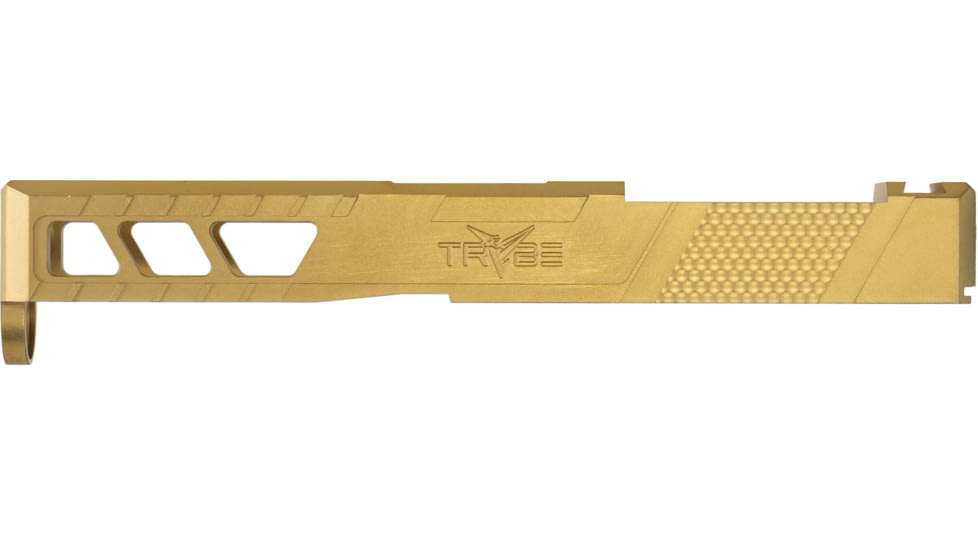 TRYBE Defense Glock 19 Pistol Slide - Version 2, Gen 5, Viper Cut, Gold, SLDG19G5VPRV2-GLD