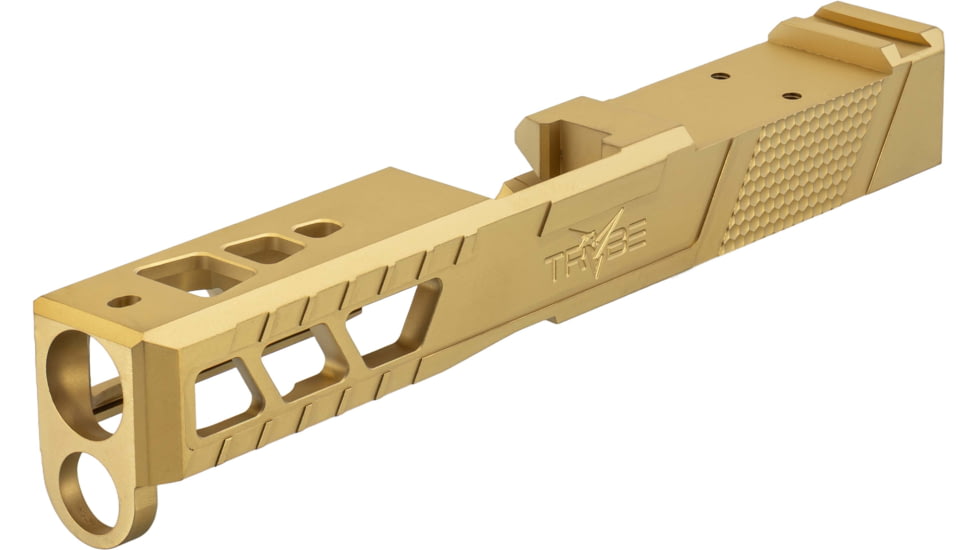 TRYBE Defense Glock 19 Pistol Slide - Version 2, Gen 5, Viper Cut, Gold, SLDG19G5VPRV2-GLD