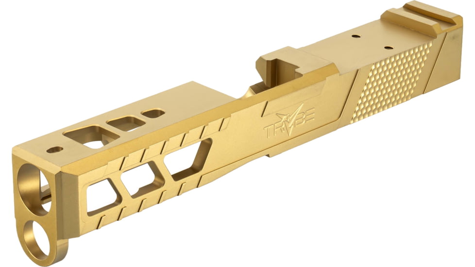 TRYBE Defense Glock 19 Pistol Slide - Version 2, Gen 5, Viper Cut, Gold, SLDG19G5VPRV2-GLD