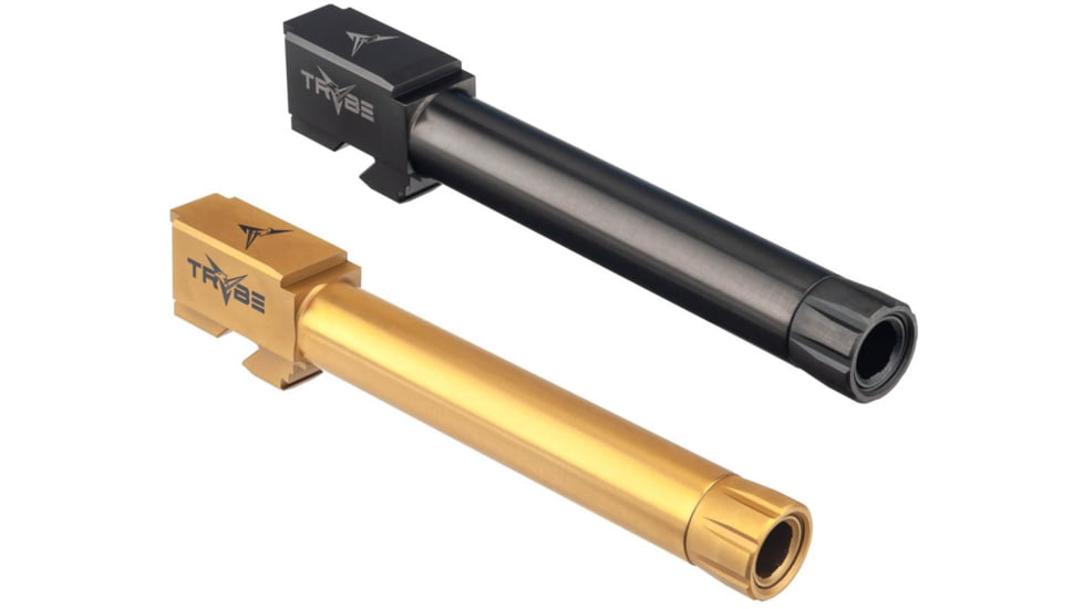 TRYBE Defense Glock 22/31 .40 S&amp;W to 9mm Cartridge Threaded Conversion Pistol Barrel, Black, Gold, Titanium