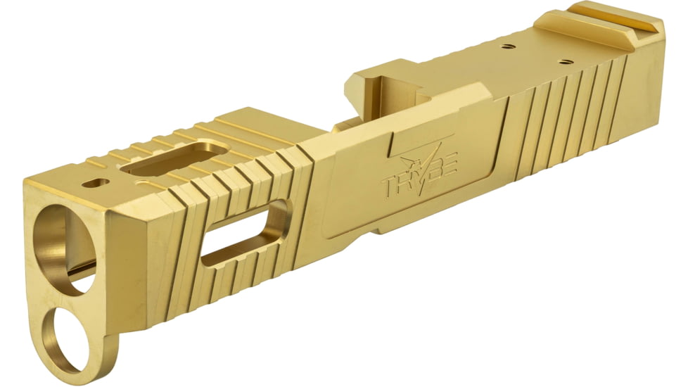 TRYBE Defense Glock 26 9mm Pistol Slide, Glock 26, Gen 3/4, DeltaPoint Pro Cut, Version 1, Cerakote, Gold, SLDG26G34DP-GLD