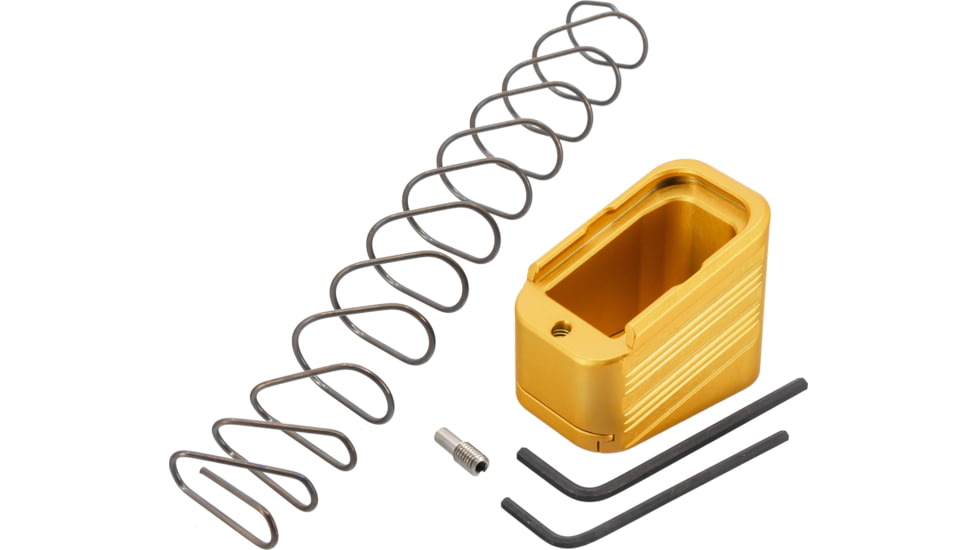 TRYBE Defense Magazine Extension Base Pad, Glock 17/17L/19X/22/34/45, 9mm/.40 S&amp;W, 4/5-Round, Gold, MAGEXTG174/5-GLD-5RD