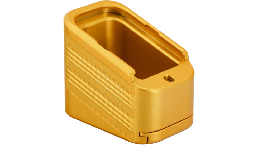 TRYBE Defense Magazine Extension Base Pad, Glock 17/17L/19X/22/34/45, 9mm/.40 S&amp;W, 4/5-Round, Gold, MAGEXTG174/5-GLD-5RD