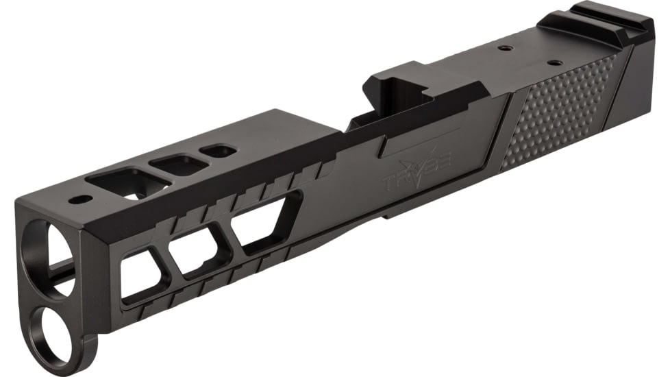 TRYBE Defense Pistol Slide, Glock 19, Gen 4, Venom Cut, Version 2, Black Cerakote, No Base Plate Included, SLDG19G4VNMV2-BN