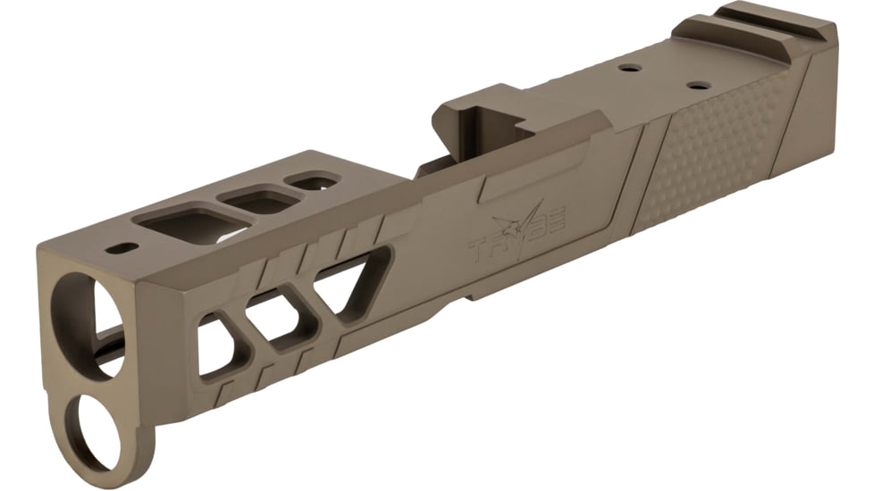 TRYBE Defense Pistol Slide, Glock 26, Gen 3/4, Venom Cut, Version 2, FDE Cerakote, No Base Plate Included, SLDG26G34VNMV2-FDE