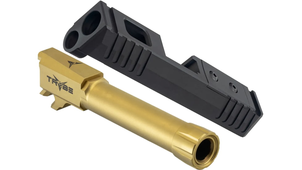 TRYBE Defense Sig Sauer P365 Match Grade Threaded Pistol Barrel, Gold TIN and TRYBE Defense Sig Sauer P365 Pistol Slide