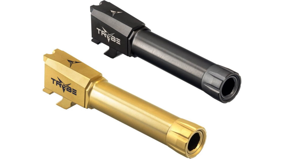 TRYBE Defense Smith &amp; Wesson M&amp;P Shield Match Grade Threaded Pistol Barrel, Black, Gold, Titanium