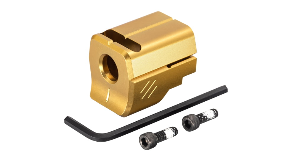 TRYBE Defense Universal Single Port 9mm Compensator, Full Size Firearms, Gold, TRBDSPUNI9MMFS-GLD