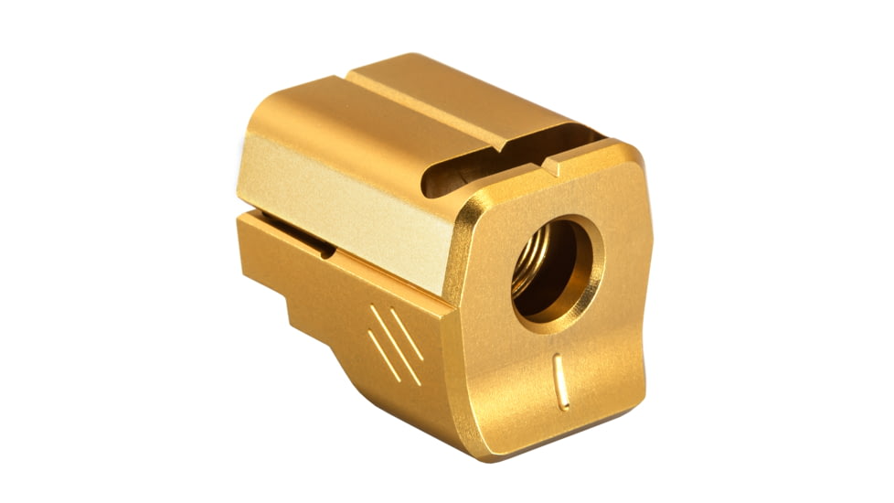 TRYBE Defense Universal Single Port 9mm Compensator, Full Size Firearms, Gold, TRBDSPUNI9MMFS-GLD
