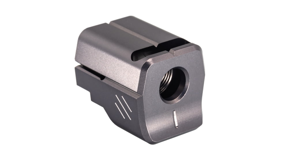 TRYBE Defense Universal Single Port 9mm Compensator, Full Size Firearms, Gray, TRBDSPUNI9MMFS-GR