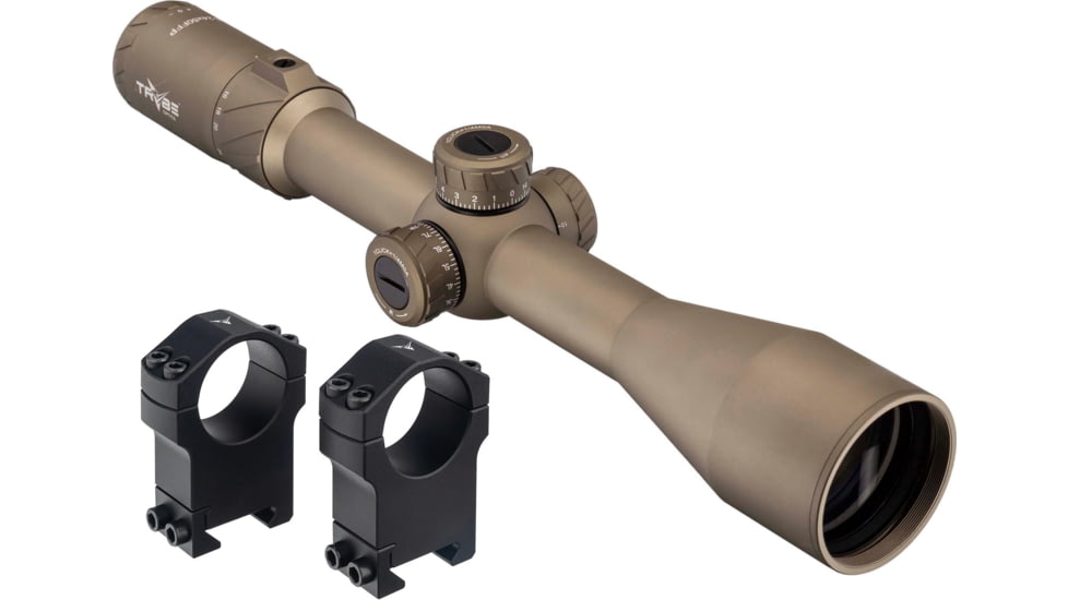 TRYBE Optics 6-24x50mm Rifle Scope, 30mm Advanced Scope Rings, Extra High, FDE
