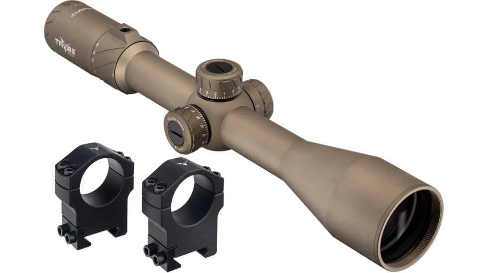 TRYBE Optics 6-24x50mm Rifle Scope, 30mm Advanced Scope Rings, High, FDE