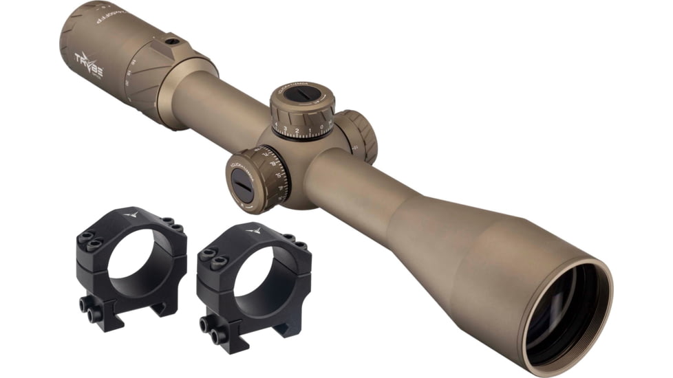 TRYBE Optics 6-24x50mm Rifle Scope, 30mm Advanced Scope Rings, Low, FDE