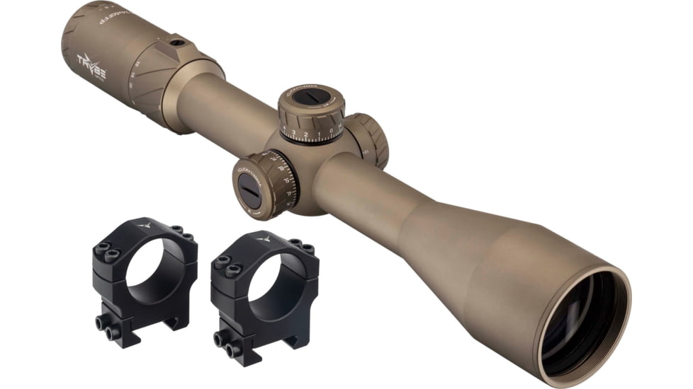 TRYBE Optics 6-24x50mm Rifle Scope, 30mm Advanced Scope Rings, Medium, FDE