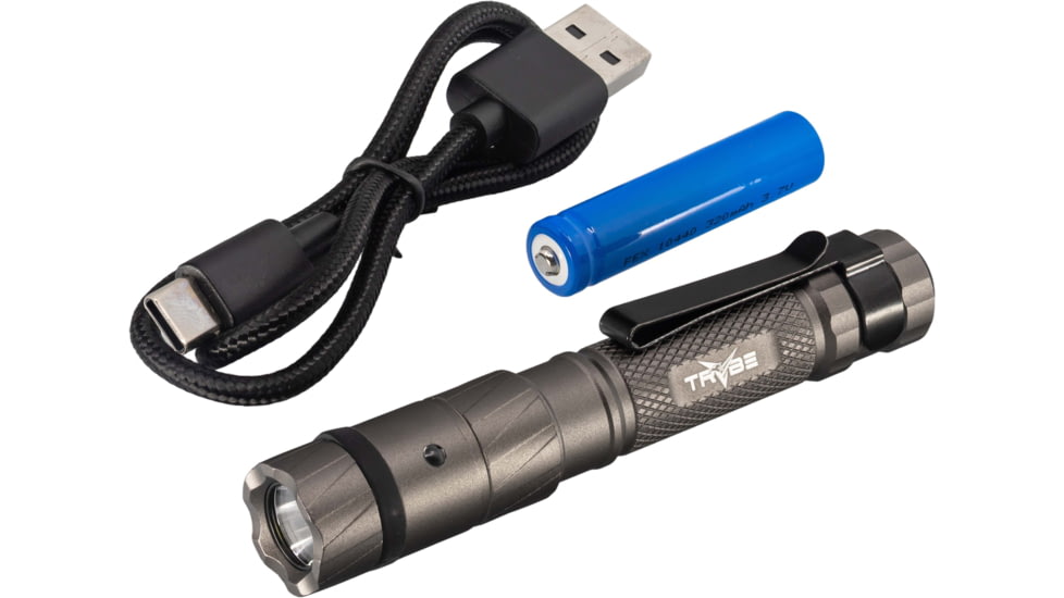 TRYBE Optics Micro Lithium Ion 350 Lumen Rechargeable Handheld Flashlight, Gray, MICRO1K-GRY