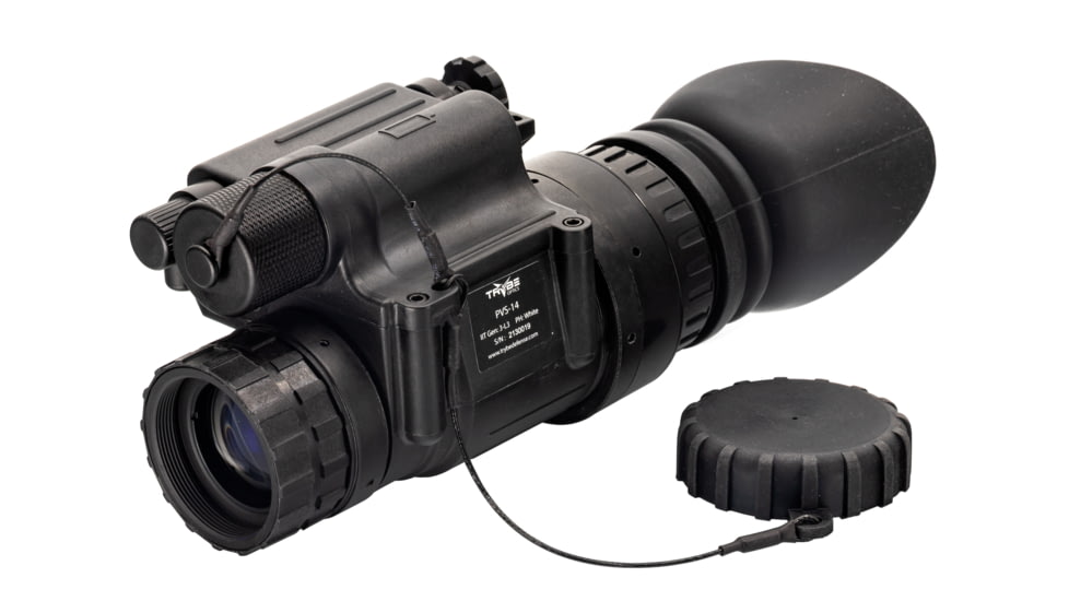 TRYBE Optics PVS-14 Night Vision Monocular, GEN 3, White Phosphor, Filmless Tube, 64-72 lp/mm, Regular, Charcoal, TRYBEPVS14W-L3