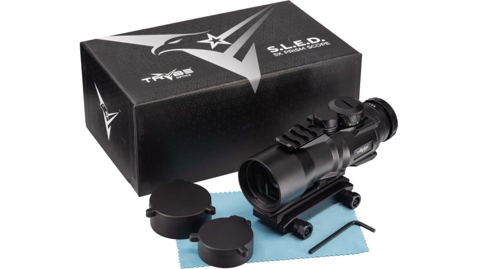 TRYBE Optics 5x36mm Compact Prism Scope Red Dot Sight, 36mm Tube, 4 MOA Dot, Anodized, Black, TRO5XPRISM-BL