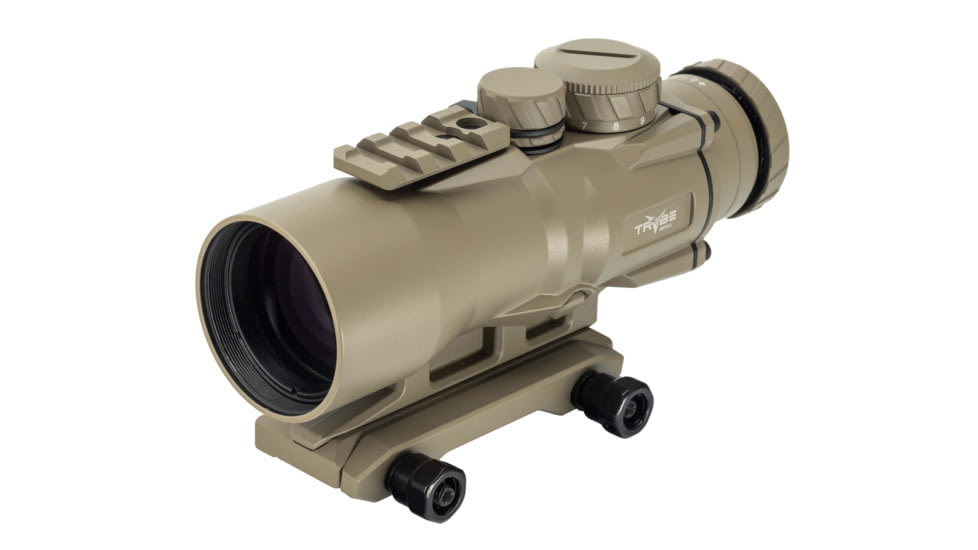 TRYBE Optics 5x36mm Compact Prism Scope Red Dot Sight, 36mm Tube, 4 MOA Dot, Anodized, FDE, TRO5XPRISM-FDE
