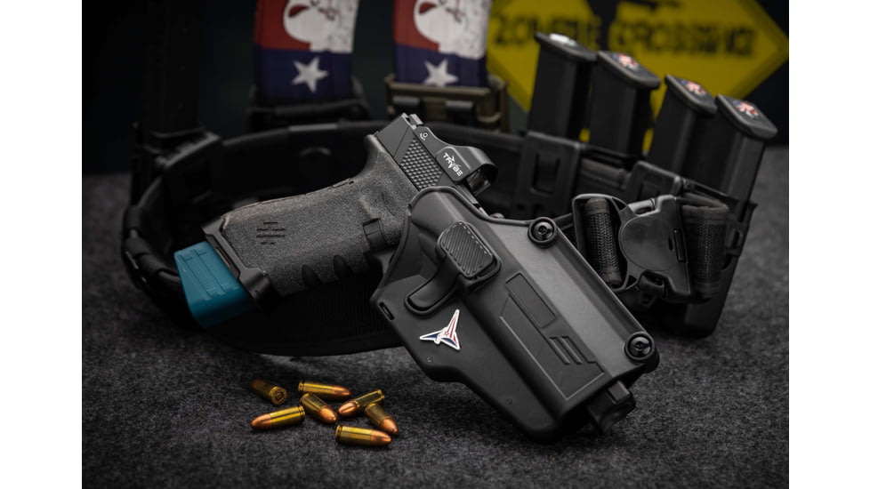 TRYBE Tactical Universal Holster w/ Paddle and Belt Clip, Right, Black, TRT-UH-PBCKIT-BL