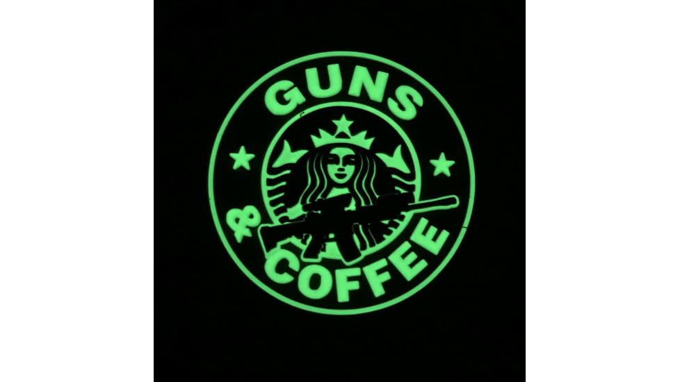TUFF Products Glow in the Dark Guns and Coffee Patch, 2.5in, Green/Black, P-GNC-GLOW