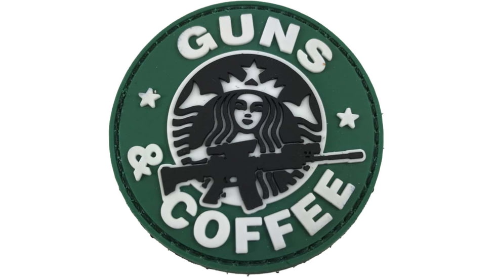 TUFF Products Glow in the Dark Guns and Coffee Patch, 2.5in, Green/Black, P-GNC-GLOW