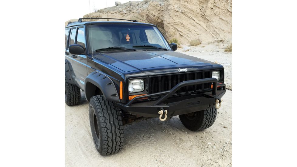 Tuff Stuff Overland Front Winch Bumper w/ D-Rings for 84-01 Jeep Cherokee XJ, Matte, Black, NSN N, TS-FB-XJ-8401