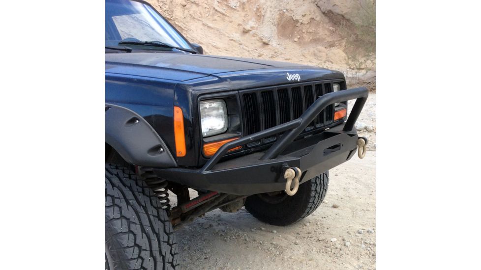Tuff Stuff Overland Front Winch Bumper w/ D-Rings for 84-01 Jeep Cherokee XJ, Matte, Black, NSN N, TS-FB-XJ-8401