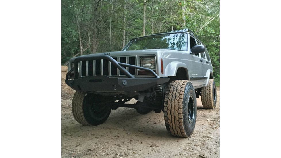 Tuff Stuff Overland Front Winch Bumper w/ D-Rings for 84-01 Jeep Cherokee XJ, Matte, Black, NSN N, TS-FB-XJ-8401