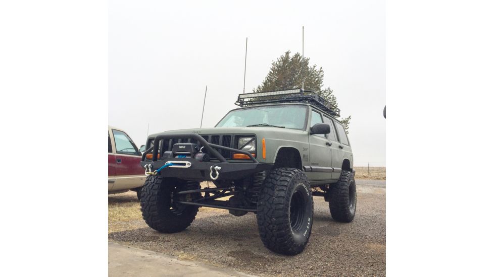 Tuff Stuff Overland Front Winch Bumper w/ D-Rings for 84-01 Jeep Cherokee XJ, Matte, Black, NSN N, TS-FB-XJ-8401