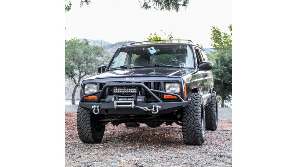 Tuff Stuff Overland Front Winch Bumper w/ D-Rings for 84-01 Jeep Cherokee XJ, Matte, Black, NSN N, TS-FB-XJ-8401