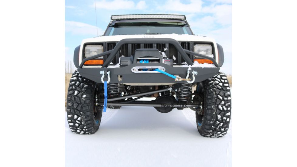 Tuff Stuff Overland Front Winch Bumper w/ D-Rings for 84-01 Jeep Cherokee XJ, Matte, Black, NSN N, TS-FB-XJ-8401