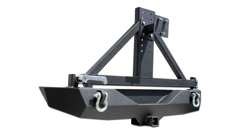 Tuff Stuff Overland Rear Bumper &amp; Tire Carrier Swing for 07-18 Jeep Wrangler JK w/ D-Rings, Matte, Black, NSN N, TS-RBTC-JK