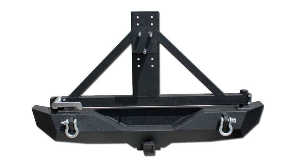 Tuff Stuff Overland Rear Bumper &amp; Tire Carrier Swing for 07-18 Jeep Wrangler JK w/ D-Rings, Matte, Black, NSN N, TS-RBTC-JK