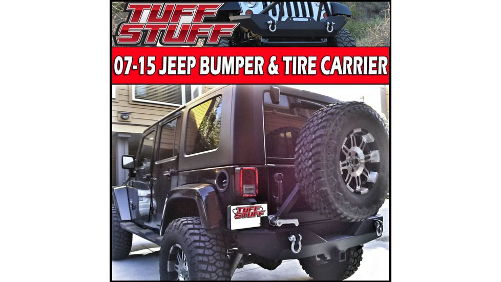 Tuff Stuff Overland Rear Bumper &amp; Tire Carrier Swing for 07-18 Jeep Wrangler JK w/ D-Rings, Matte, Black, NSN N, TS-RBTC-JK