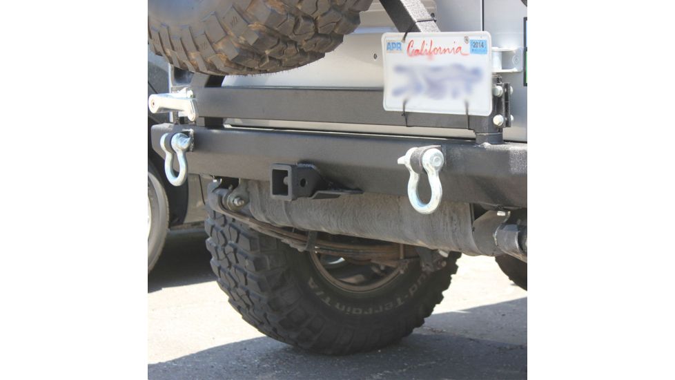 Tuff Stuff Overland Rear Bumper &amp; Tire Carrier Swing for 87-06 Jeep Wrangler YJ/TJ w/ D-Rings, Matte, Black, NSN N, TS-RBTC-8706